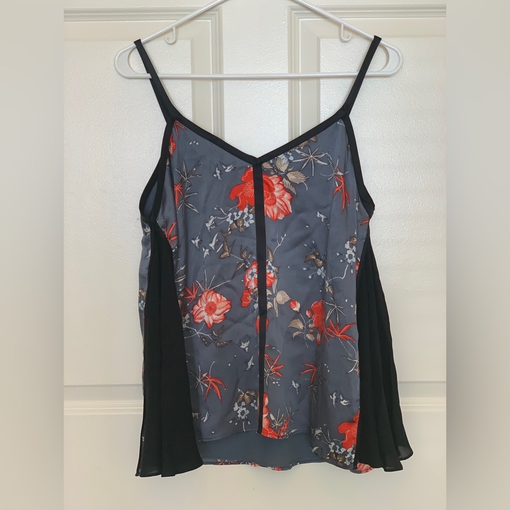 cinq a sept Blue Floral Silk Camisole with Black Trim - Picture 3 of 4